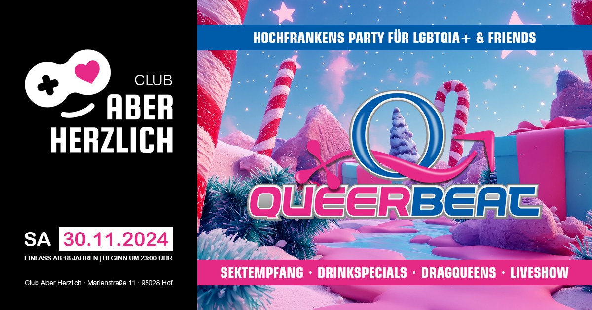 Queerbeat – Hochfrankens Party für LGBTQIA+ & Friends am 30.11.2024 im Club Aber Herzlich